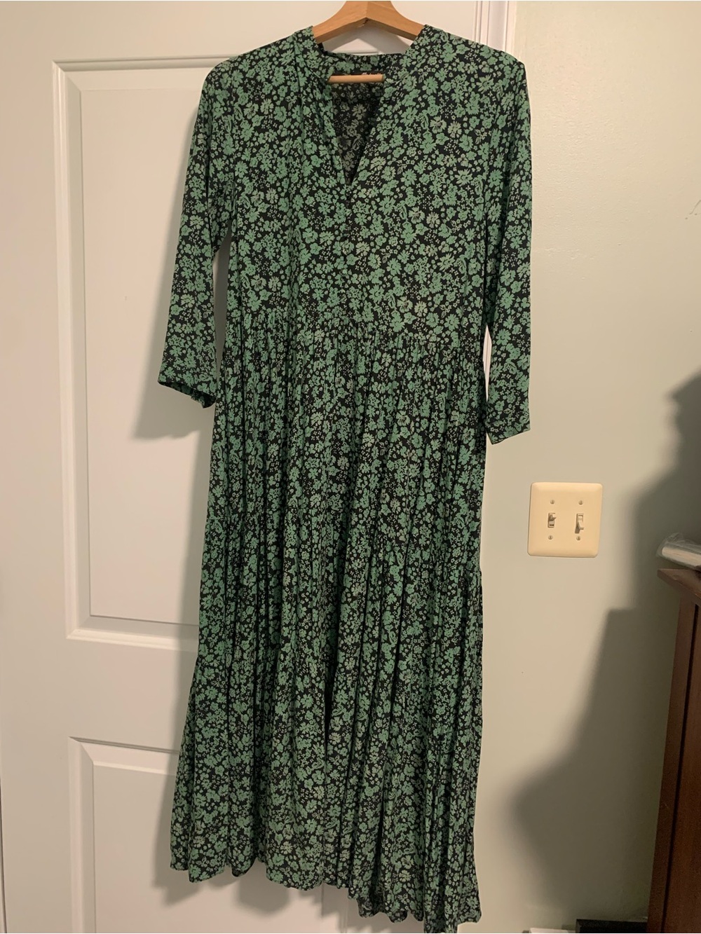 Madewell Green Floral Tiered Maxi Dress